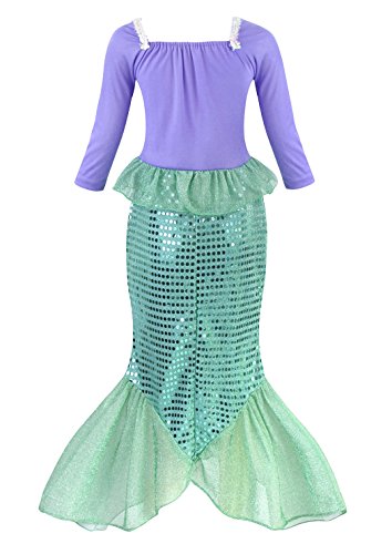 Henzworld Little Girls Dresses Mermaid Costume Fancy Princess Birthday Halloween Cosplay Party Outfits Sequins Ruffle Patchwork Tails Skirt Clothes Kids 5T 4-5 Years #TOP2