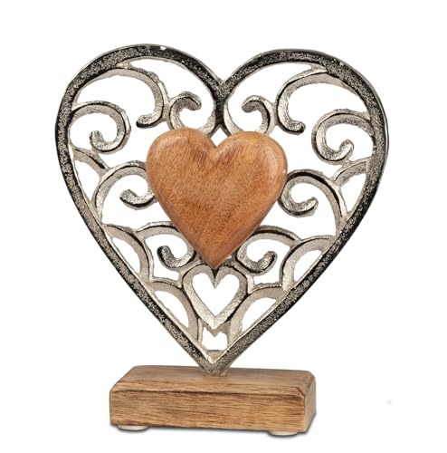 formano Deko Herz Aluminium Mangoholz Sockel 17 x 15 cm...
