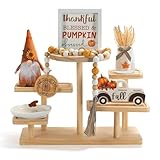 Thanksgiving Decorations for Home 6PCS Tiered Tray Decor Set, Tabletop Fall Decor for Tray Shelf Mantel Fire Place Office Desk Thanksgiving Autumn Table Centerpieces Pumpkin Farmhouse Wood Signs