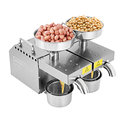 600W Oil Press Machine with Double Oil Outlets, Cold&Hot Oil Presser Pressing Mill Maker Machine, Intelligent Control Double Head Multi-Functional Nut Seeds Oil Extractor For Commercial Domestic