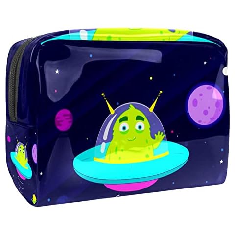 Makeup Bag for Women Small Travel Makeup Bag Makeup Case Pouch Blue Outer Space Alien Cosmetic Bag Toiletry Bag Cover