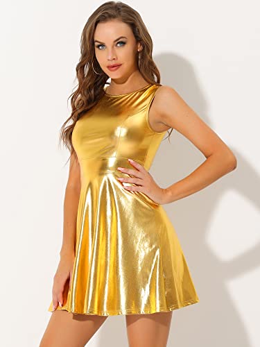 Image of Allegra K Women's Metallic Sleeveless High Waist Club Party Disco Holographic Dress