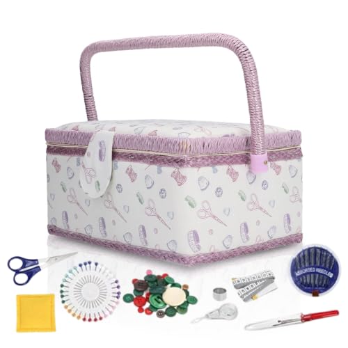Sewing Basket, Fabric Portable Vintage Sewing Kits Carrying Organizer with Handle 9.45x6.89x4.92in Multifunctional Mending Needles Felting Kits Box for Home