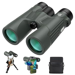 Gosky 10X42 HD Binoculars for Adults with Phone Adapter, High Power Binoculars with BAK4 Prism and FMC Lens, Waterproof Binoculars for Bird Watching Hunting Traveling Outdoor Sports