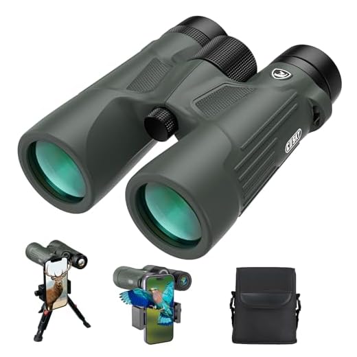 Gosky 10X42 HD Binoculars for Adults with Phone Adapter, High Power Binoculars with BAK4 Prism and FMC Lens, Waterproof Binoculars for Bird Watching Hunting Traveling Outdoor Sports