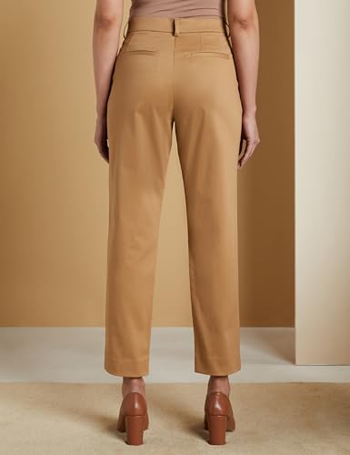 Image of Symbol Premium Women Mid Rise Cotton Tapered Trousers (Flexi-Waist | Smart Casual Pants) (Available in Plus Sizes)