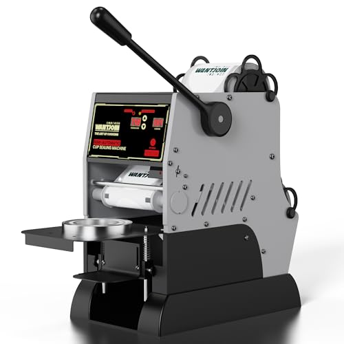 Image of WantJoin Cup Sealing Machine, Commercial Boba Sealer Machine for Bubble Milk Tea Coffee 2S Sealing Auto Film Alignment 90 /95mm LED Panel Temperature Control, Electric Semi Automatic Cup Sealer