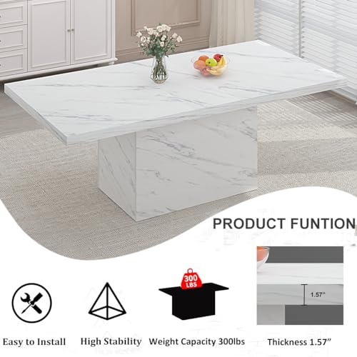 Image of HSH 71 inch White Faux Marble Dining Table for 6-8, Rectangle Dining Room Table