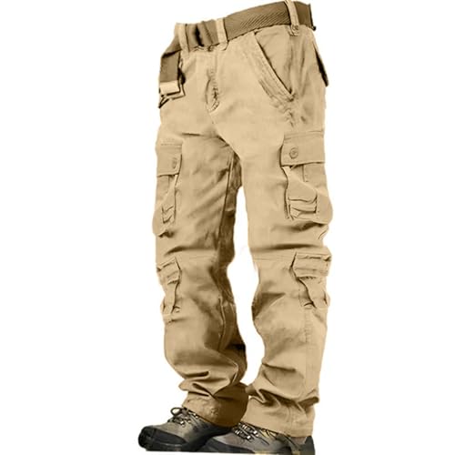 SOOUICKER Outdoor Cargohose Herren Regular Fit Outdoor Hosen Baumwolle Arbeitshosen Männer Viele Taschen Vintage Wanderhose Cargo Trekkinghose Weit Lang