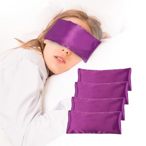 Lavender Weighted Eye Pillow, Yoga Eye Pillow, Moist Heat Eye Compress for Dry Eyes, Eye Pillows for Relaxation, Weighted Eye Mask Heated for Relaxation, Sleeping, Meditation (Purple-4Pcs)