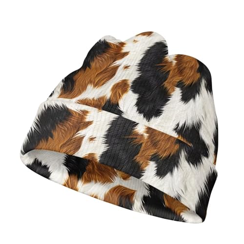 Suhoaziia Brown & Black Cow Print Baby Beanie Toddler Winter Hat Boys Girls Knit Warm Beanies Kids Fashion Ski Hats Thick Knitted Cap Slouchy Beanies Hats