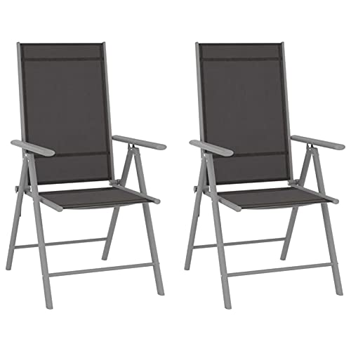 Homgoday Sillas de jardín Plegables 2 Unidades textilene Negro sillones de Jardin sillas Jardin Exterior sillas terraza Exterior sillas Modernas Jardin