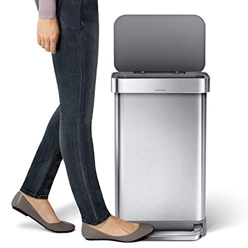 Simplehuman 45 Liter / 12 Gallon Liter Rectangular Hands-Free Kitchen Step Trash Can With Soft-Close Lid, Brushed Stainless Steel With Plastic Lid #TOP6