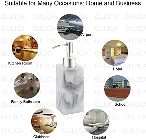 GULICA Soap Dispenser, Hand Soap Dispenser Pump, Marble Soap Dispenser, Kitchen and Bathroom Soap Dispenser, Square Soap Dispenser, Bright White Soap Dispenser, 220ml/8oz