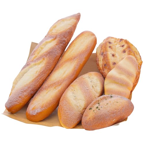 Woration 6pcs Fake Bread Set Decoration Realistic Loaves Artificial French Loaf Dessert Faux Food for Home Kitchen Bakery Display Photography Prop