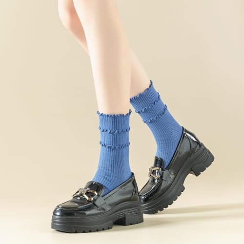 Women's Crew Socks,Cute Ruffle Top, Ultra Soft,Cotton Breathable Cool Lettuce Frilly Casual Sock 4 Pack Size 5-94