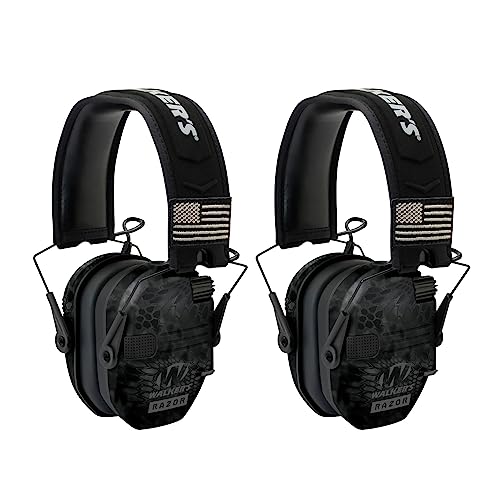 Walkers Razor Patriot Series Hi-Gain Omnidirectional Microphone Adjustable Range Shooting Hunting Hearing Protection Electronic Earmuffs (Kryptek Camo) (2-Pack)