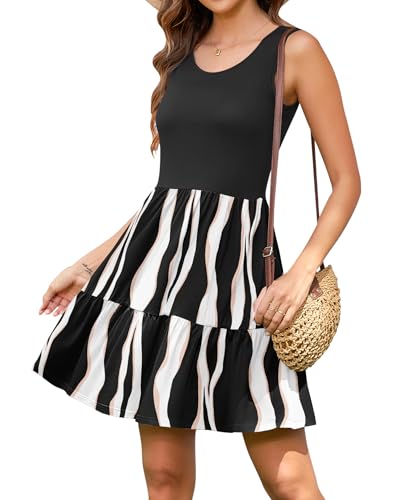Image of AUSELILY Womens Summer Dress Casual Sleeveless Crewneck T Shirt Sundress Flowy Tiered Swing Mini Dresses