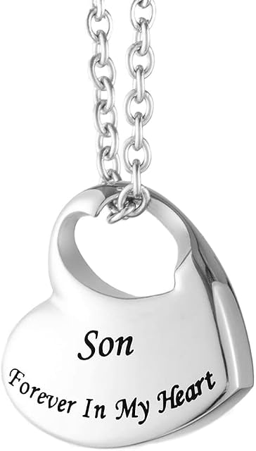Cremation Jewellery for Ashes Men Forever in My Heart Carved Ashes Keepsake Pendant Name Necklace Urns for Human Ashes Dad Mum Son Brother Husband