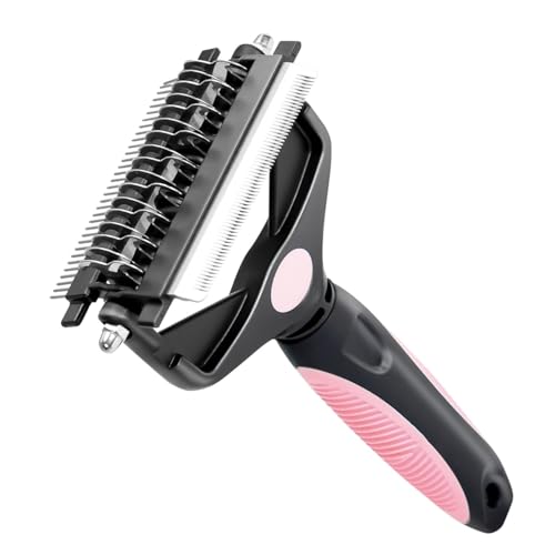 Yizhet Pettine a Rastrello per Cani e Gatti, Cardatore Bifacciale con Denti 9+17, Rastrello Sottopelo e Pettine a Denti per Toelettatura, Toglie Pelo Morto e Nodi per Pelo Lungo, Medio e Corto, Rosa