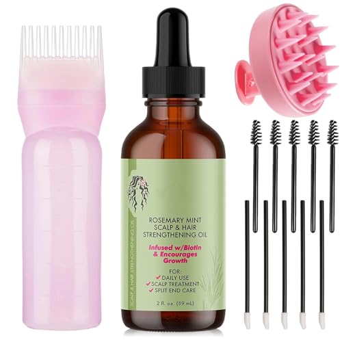 59 ml de aceite de romero orgánico para el cabello con cepillo de masaje para el cuero cabelludo y herramientas para el cabello, aplicador, aceite esencial de romero para el crecimiento del cabello,