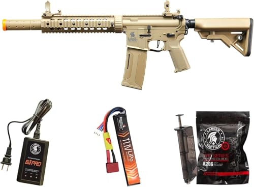 Lancer Tactical Gen 3 M4 Carbine SD 10'' Airsoft with Programmable Mosfet/ETU-Electric Full/Semi-Auto AEG Rifle (Lipo Battery & Charger Included) (TAN)