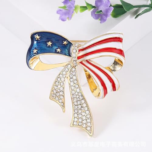 Image of American Flag Brooch Pin for Men Women Rhinestone Crystal Elephant Commemorates Brooch Pin American Independence Day Brooch for Men