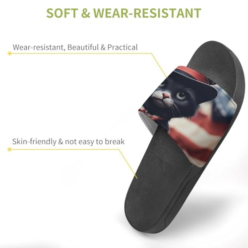 Black Cat U.S. Flag Funny House Sandals Non Slip Shower Slippers Quick Drying Bathroom Shoes for Women Men3