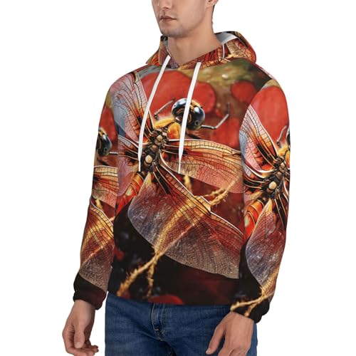 Men's Fleece Pullover Hoodie Long Sleeve Hooded Red Dragonfly Sweatshirt Casual Shirts With Pockets3