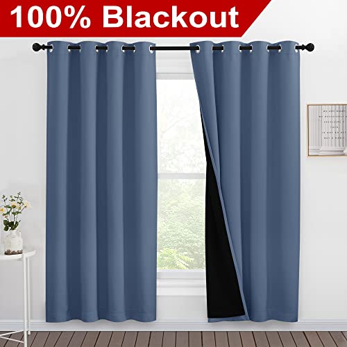 Image of NICETOWN Full Shade Curtain Panels 78 inches Long, Pair of Energy Smart & Noise Blocking Out Blackout Drapes for Guest Room Window, Thermal Insulated Lined Window Dressing (Stone Blue, 55x78)