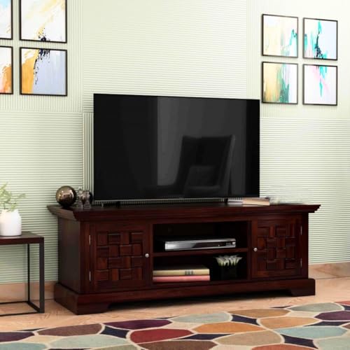 Image of Solid Wood TV Unit for Living Room 55 Inch Furniture - Wooden TV Unit with Storage Cabinet with 2 Door, 2 Shelves Wooden TV Cabinet for Living Room - Fits up to 55-Inch TV (Adrian)
