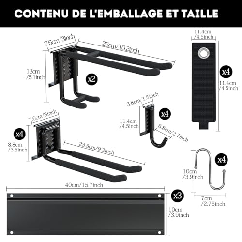 Range outils de jardin en acier support mural modulable pour ski et balai - 3