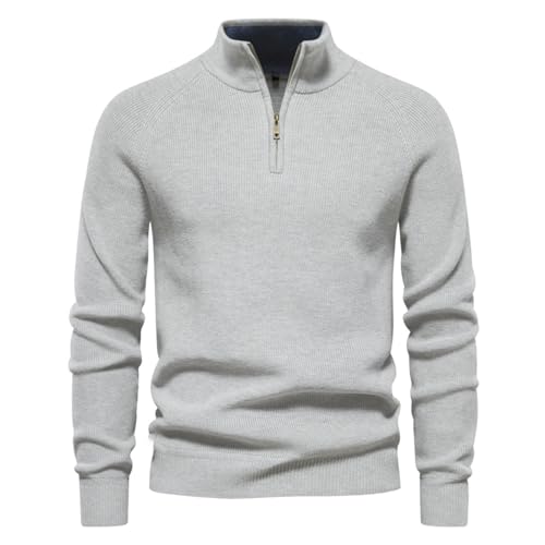 Pull pour homme automne hiver col montant zippé couleur unie manches longues