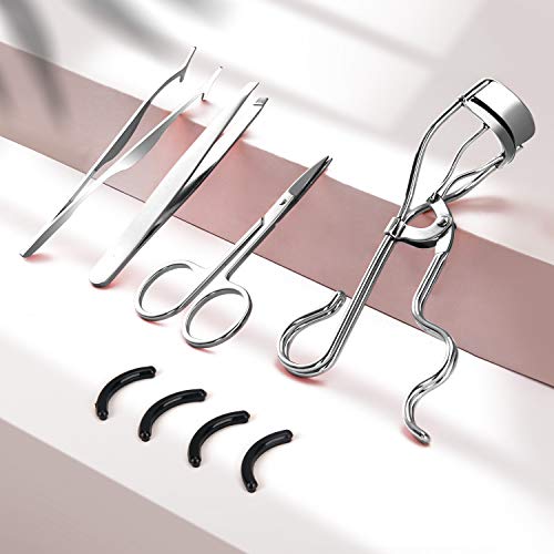Eyelash Curler Tweezers Set, Terresa 4 in 1 Eye Lash Curler Kit with 4pcs Eyelash Curler Refill Pads, Eyelash Extension Tweezers False Eyelash Applicator Tool for Women - Thumbnail 2