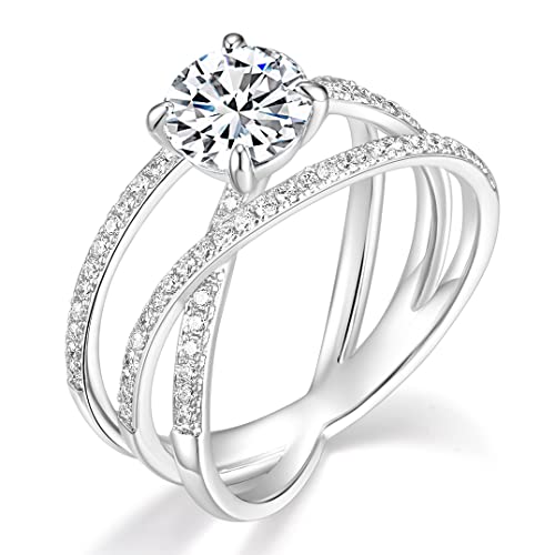 TIGRADE 2CT Criss Cross Promise Ring for Women Cubic Zirconia Engagement Ring CZ Statement Wedding Band Size 3-12