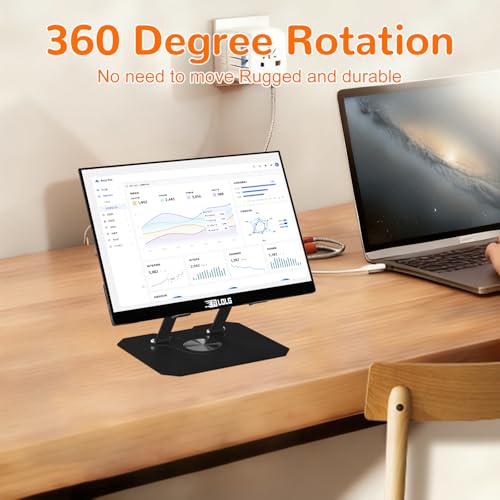 Image of Adjustable Ergonimic Foldable Tablet Stand for Desk with 360 Rotating Base,Compatible with iPad /iPhone Portable Monitor up to 15 Inches for Office Desk,Black