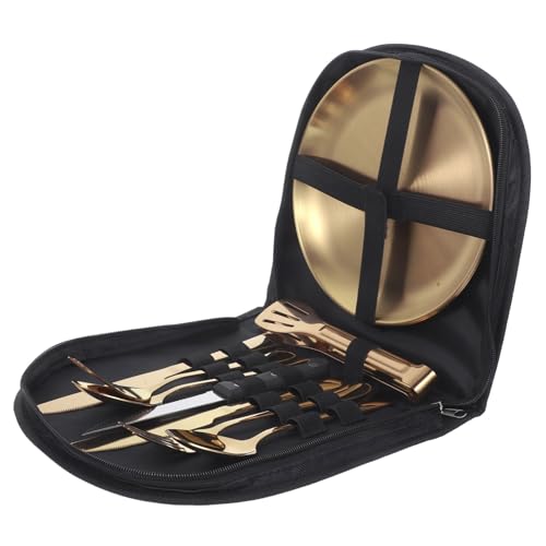 CRAFTHROU 1 Juego juego de vajilla aire libre estaño utensilios de cocina Bac bloquear kit cubiertos camping set vajilla camping cucharas de acero inoxidable vajilla de cena tela Golden