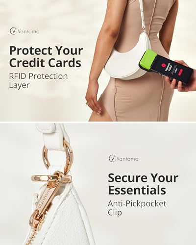 Image of Vantamo Crescent Bags For Women with RFID Protection, Half Moon Clutch Purses for Women with Anti-Theft Clip for Extra Safety