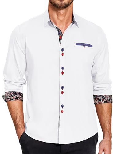 Coofandy Men's Fashion Slim Fit Dress Shirt Casual Shirt,Large,01-white