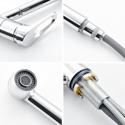 Auralum Einhebel Küchenarmatur mit 2 Strahlarten Geschirrbrause Wasserhahn Küche ausziehbar Spültischarmatur Armatur mit 360° schwenkbar Chrom Einhandmischer Mischbatterie für Küche
