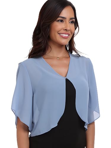 La Mejor Recopilación de Toreras para Mujer que puedes comprar esta semana. 47 SURVODJA - Cárdigan corto de gasa para mujer, suéteres ligeros de manga corta con bolero para vestir, Azul (Dusty Blue), S