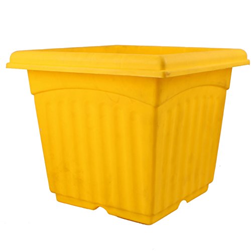 Image of Gardens Need Square Planter with Drip Tray Set (14-inch, Yellow, Pack of 2 Sets)