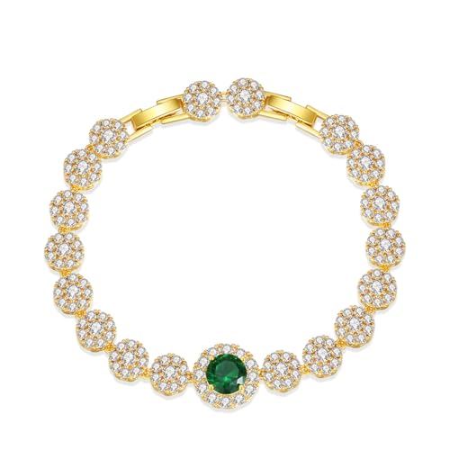 SHINEFLUX 14K Gold Moissanite Floral Tennis Bracelet, Micro-Pave Handmade Chain