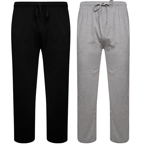 Sock Stack Herren-Pyjamahose aus Jersey, Pyjamahose für Herren, Bio-Baumwolle, 2 Stück, schwarz / grau, M