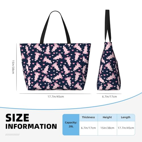 Cute Cartoon Pink Axolotl Heart Large Beach Bag Waterproof Sandproof Swim Tote Pool Bag For Women With Zipper3