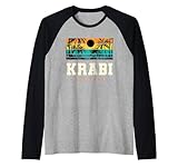 Krabi Tailandia Retro Atardecer Palm Beach Isla Tropical Camiseta Manga Raglan