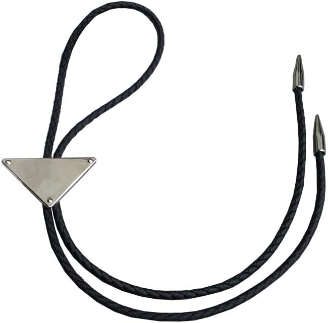 Modern Bolo Tie for Men Women, Inverted Triangle Metal Pendant, Adjustable Black Leather Rope Shirt Tie Cowboy Necklace