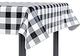 Sorfey Tablecloth - Vinyl with Flannel Back, 52"x52" Square, Water Proof, Easy to Clean, Checked Black Design