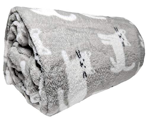 JustHome Fun Print Soft Cozy Lightweight 50 x 60 Fleece Throw Blanket (Grey with White Kitty Cats)