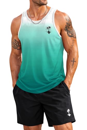 VOGSTART Men's Tank and Shorts Set Designer Shirts Sleeveless Shirt Hawai Cool Vacation Beach Classic Summer Tropical Breathable Vacation Lightweight Tank Green - Gradient L